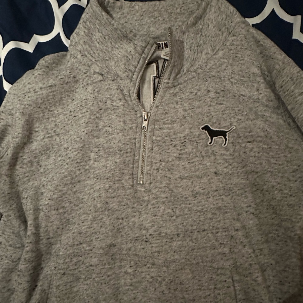 Grey PINK 1/4 zip kangaroo pocket sweatshirt size L